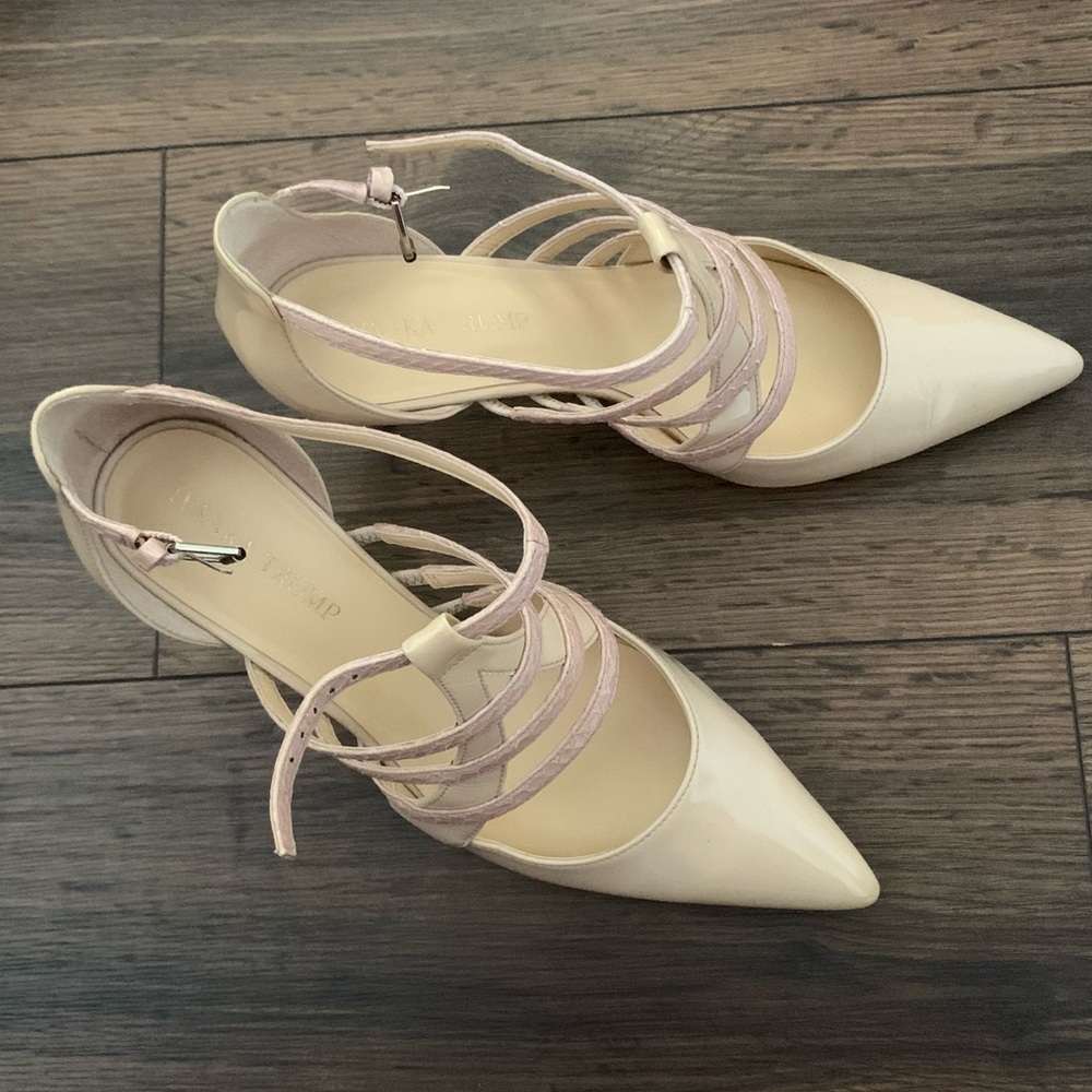 Ivanka Trump, size 8, patent leather, Elegant Cream Strappy Women's Shoes